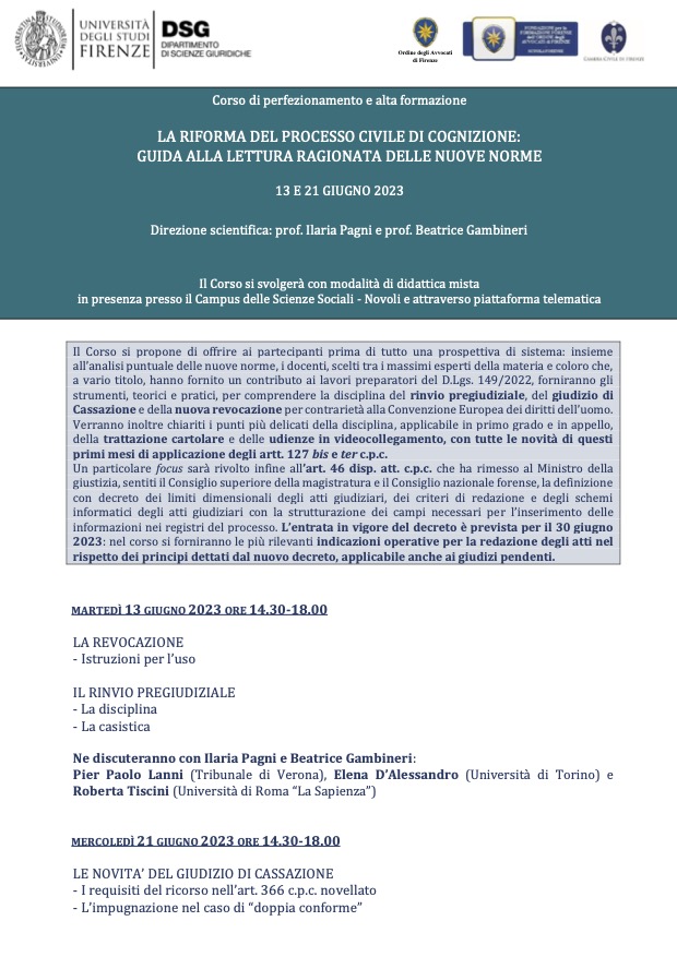 Corso di alta formazione sulla riforma del processo civile